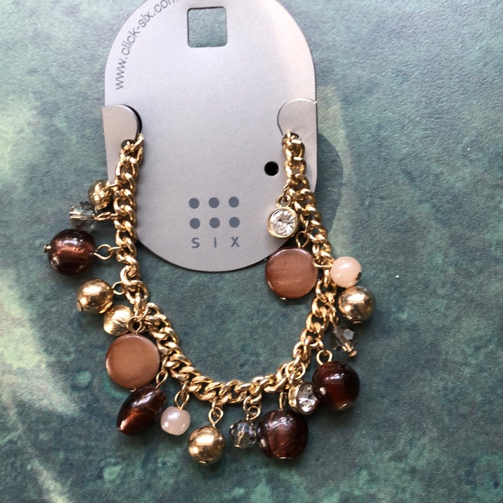 Gold Tone Bracelet w/ Crystals & Glass Beads